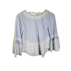 Zara Woman Blue White Stripe Open Back Top | Size XS | Bell Sleeve